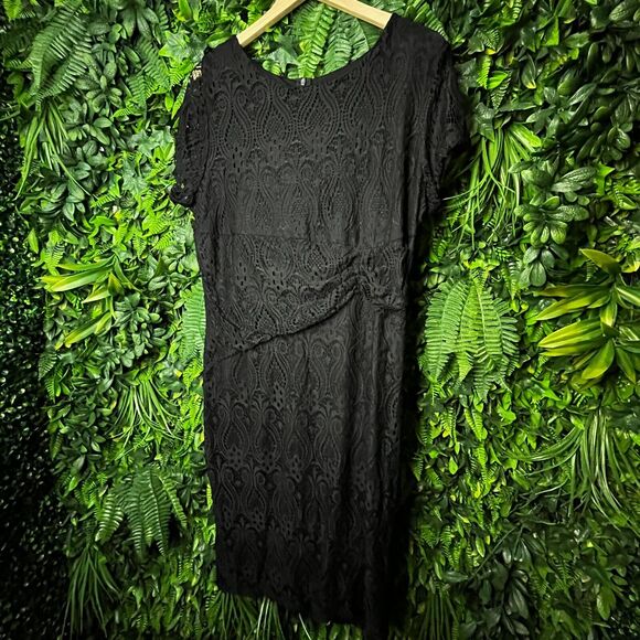Women Dress Medium Black Short Sleeve Sheath Lace all Over Lined Nina Piu 0557 - Picture 8 of 9